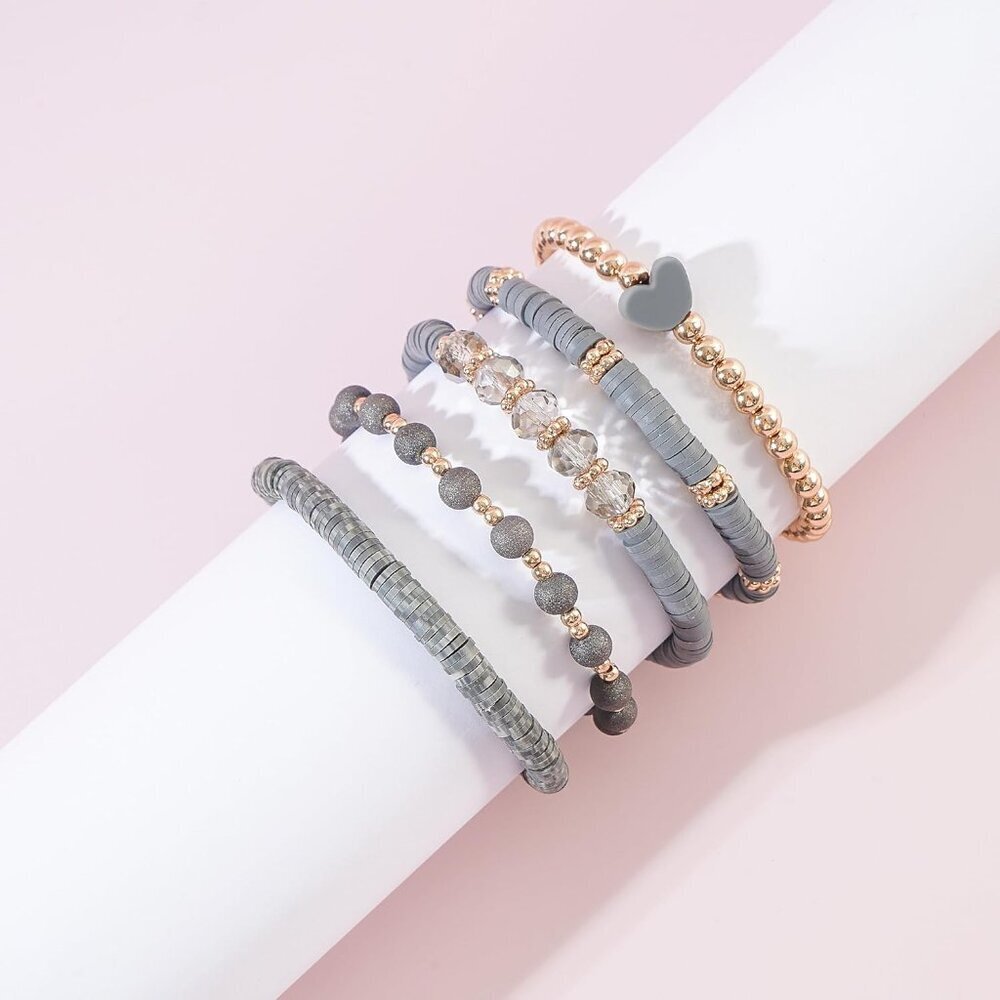 Stylish Layered Polymer Clay Bead Bracelets for Women - Perfect Gift Set - Picture 2 of 6